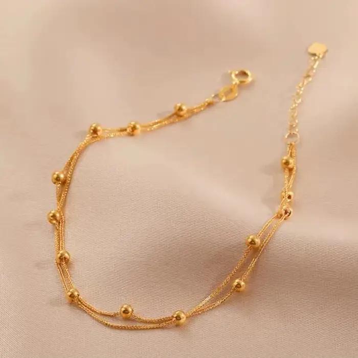 Bracelet en or 18 carats Ciel étoilé Bracelet en or Au750 Chaîne simple Porte-bonheur Petites perles d'or pour femme Bijoux de fête de mariage Cadeaux
