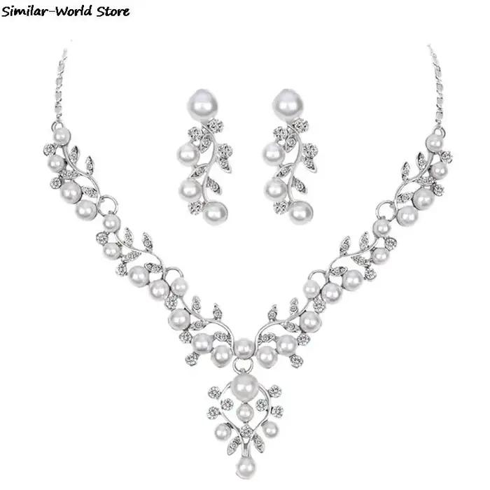 Ensemble de bijoux en perles cristal avec motifs de plante pour femmes occasions spéciales mariage