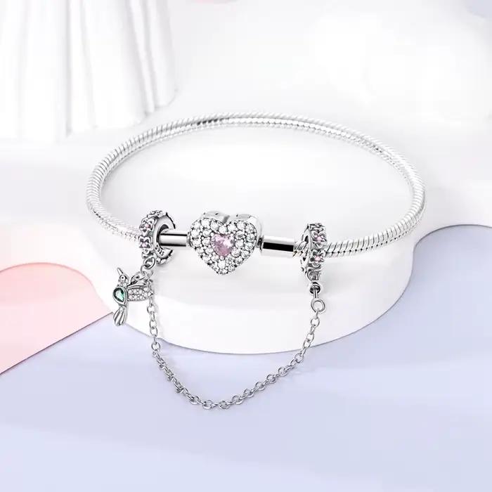 Fermoir en argent sterling 925 clip pavé CZ breloques perles de marguerite bouchon chaine de securite adaptable pour bracelet original clip de bijoux occasions speciales
