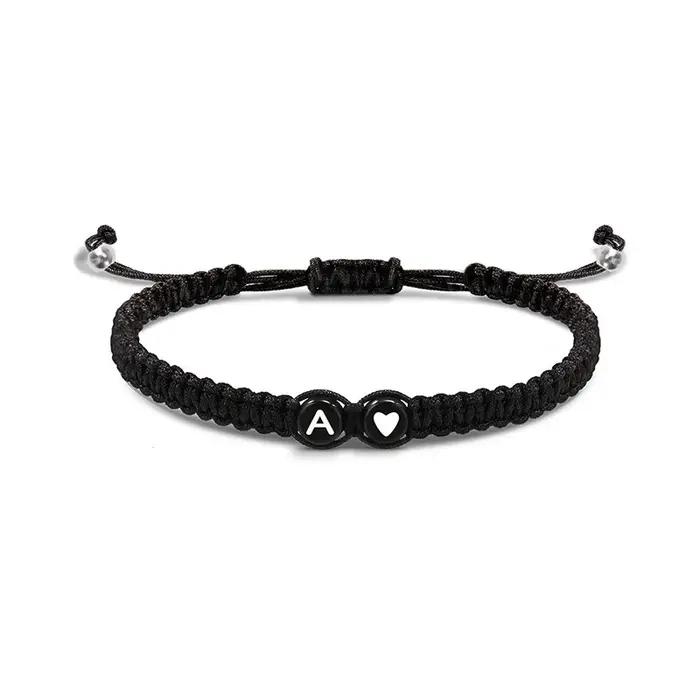 26 lettres initiales coeur Bracelets à la main réglable A-Z nom tressé Bracelets pour femmes hommes