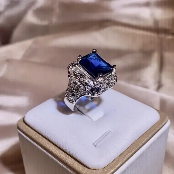 Bague en argent 925 avec diamant et saphir pour femme