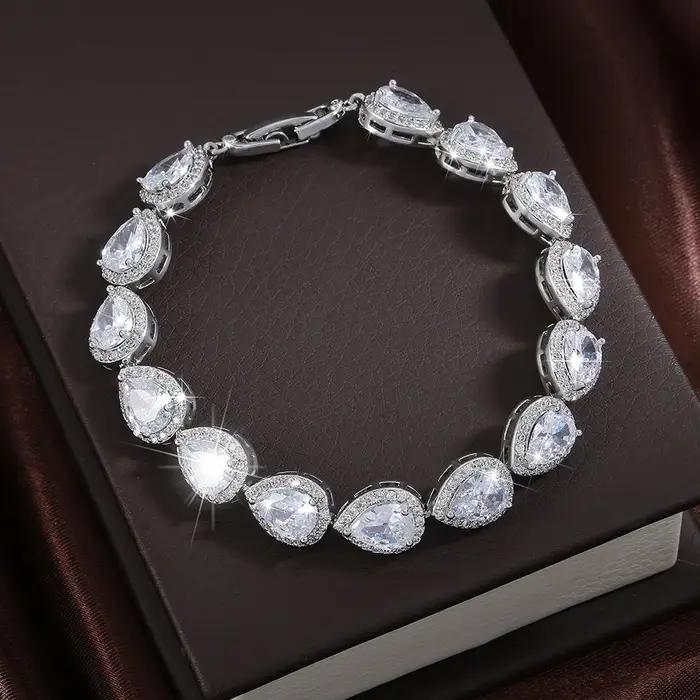 ZAKOL classique géométrique goutte d'eau CZ Bracelet pour femmes mariée magnifique Buling Zircon fête de mariage bijoux