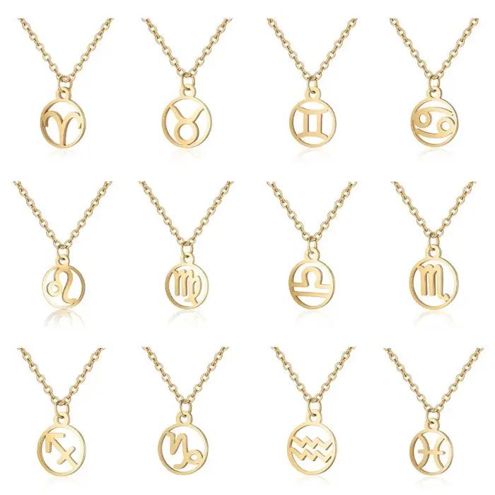Oly2u acier inoxydable étoile signe du zodiaque 12 Constellation colliers ras du cou pendentifs bélier balance lion Collier cadeau d'anniversaire