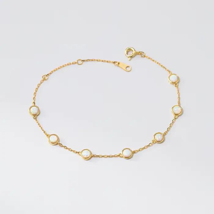 WOOZU réel 925 en argent Sterling élégant rond opale pierre Bracelets pour femme fête de mariage tem