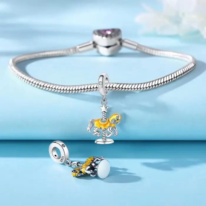 Pendentif en forme de carrousel en argent Sterling 925 véritable