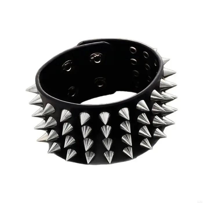 Bracelet en multicouche avec clous à pointes plaqués réglable, fermeture sécurisée, pour hommes femmes