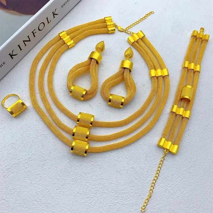 Ensemble collier et boucles d'oreilles multicouches éthiopiens de luxe pour femmes