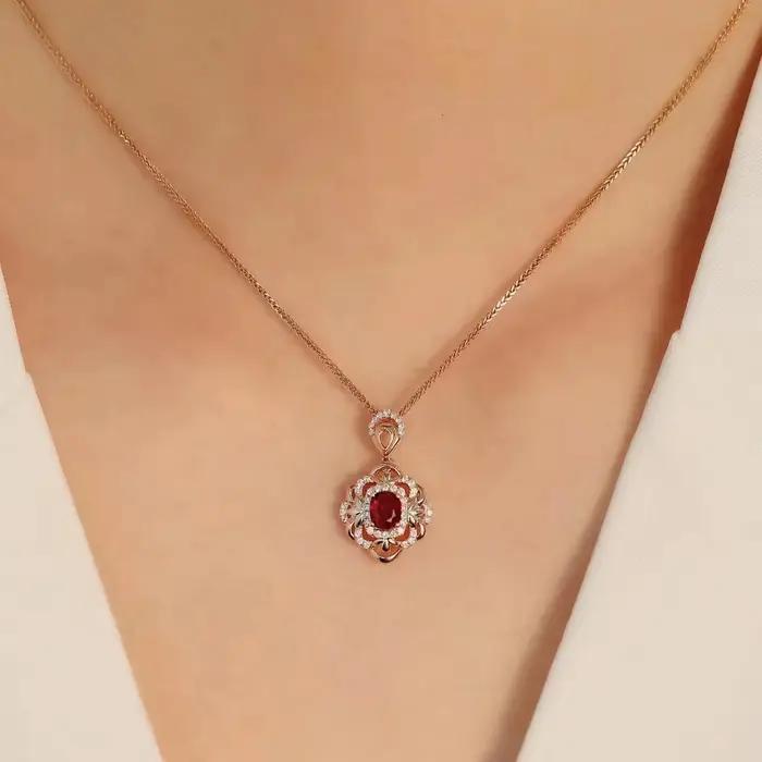 Collier classique avec pendentif en grenat brillant, exquis, rétro léger, luxe, argent 925, chaîne d