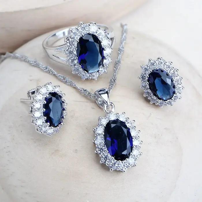 Ensemble de bijoux de mariée en argent 925 pour femmes