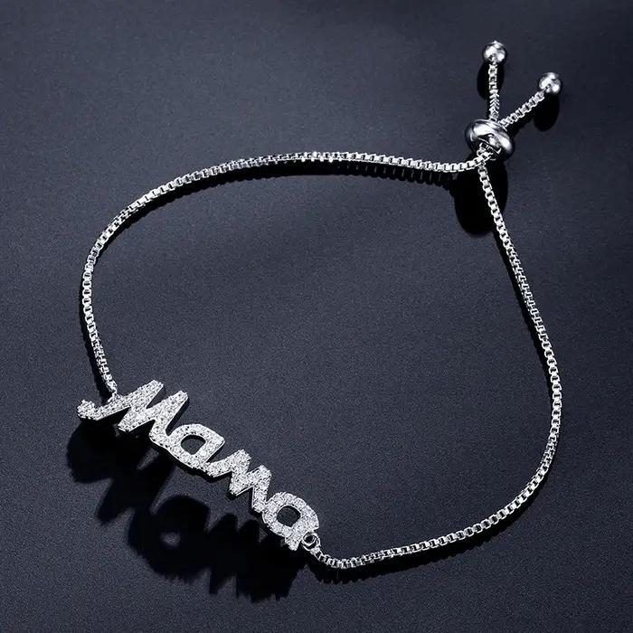 Bracelet lettre Mama avec cristaux étincelants de Rotterdam réglable pour femme cadeau d'anniversaire fête des mères bijou personnalisé colonne vertébrale