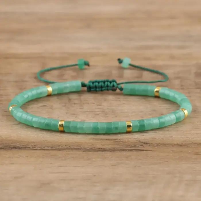 Bracelet de perles d'aventurine verte, réglable de haute qualité, bracelet minimaliste en pierre naturelle, bracelet délicat, pierre précieuse tibétaine