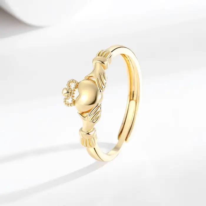 Bagues de promesse ajustables Claddagh Couronne Mains vers le Cœur