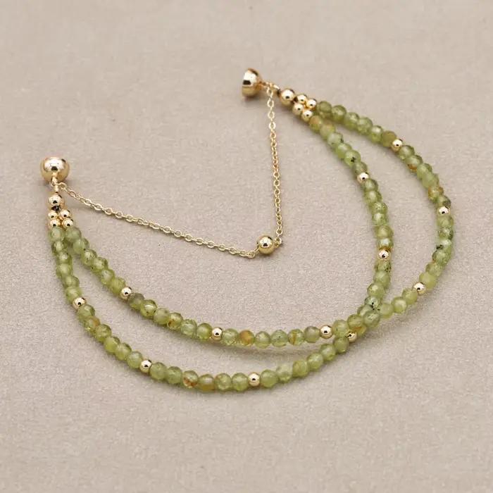 Bracelet de perles bohème Simple et élégant de 3MM, Double couche de perles de cristal olivine, brin magnétique, bijoux à la mode pour femmes