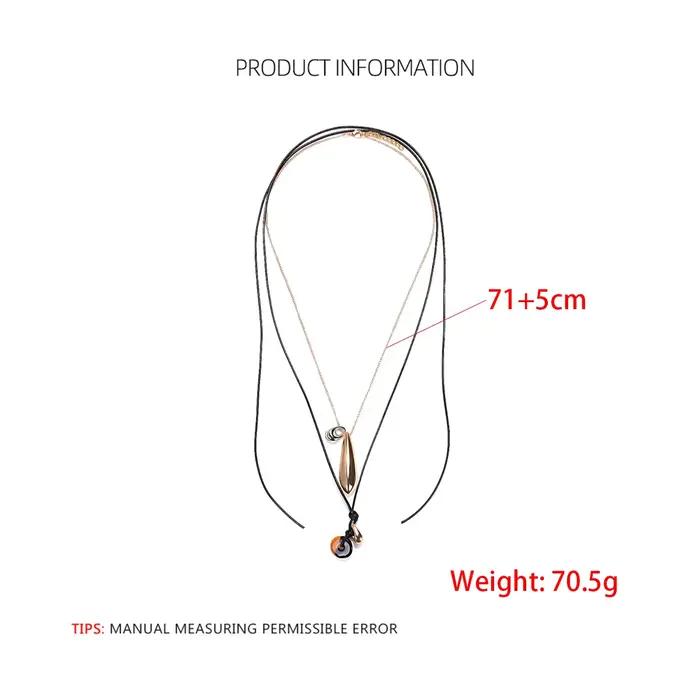 Collier pendentif goutte d'eau ZAA vintage 2 pièces/ensemble avec longue corde en cuir et chaînes métalliques pour femme