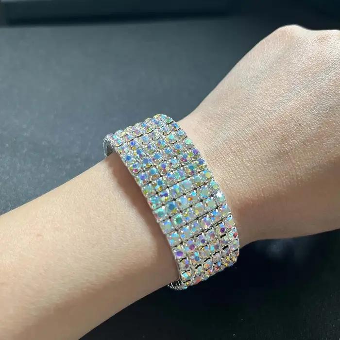 BLIJERY luxe AB cristal élastique Bracelets pour femme Bling glacé strass Bracelet