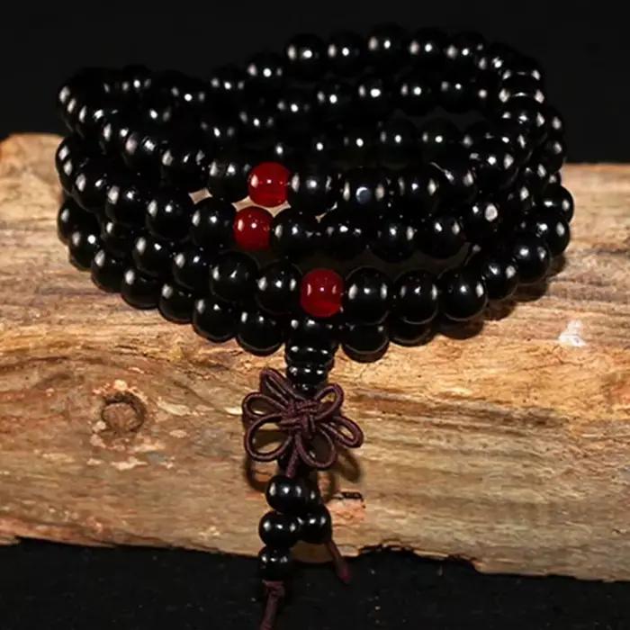 Bracelet en bois de santal naturel 108 perles de méditation pour hommes et femmes style géométrique