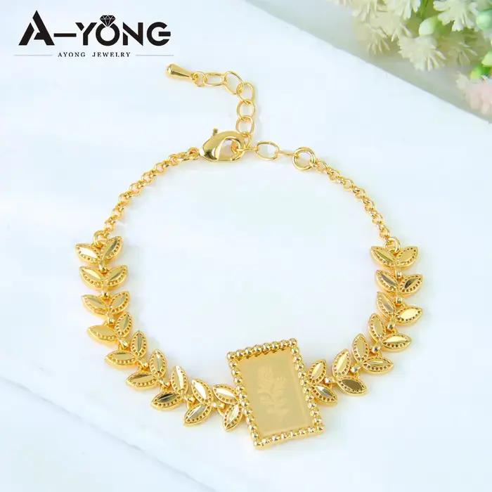 Bracelet en or plaqué or 21 carats mode arabe design feuille élégant chaînes à main pour femmes occasions spéciales traditionnel bijoux de mariage