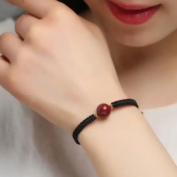 Bracelet rouge chinois en pierre naturelle cinabre, corde d'amitié, chaîne porte-bonheur pour Couple, amulette pour hommes et femmes, corde tressée, cadeaux
