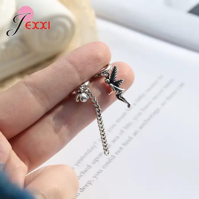 Boucles d'oreilles Vintage en argent Sterling 925 pour femmes, bijoux fins, asymétrie, chaîne elfe, pompon, accessoires de fête pour filles