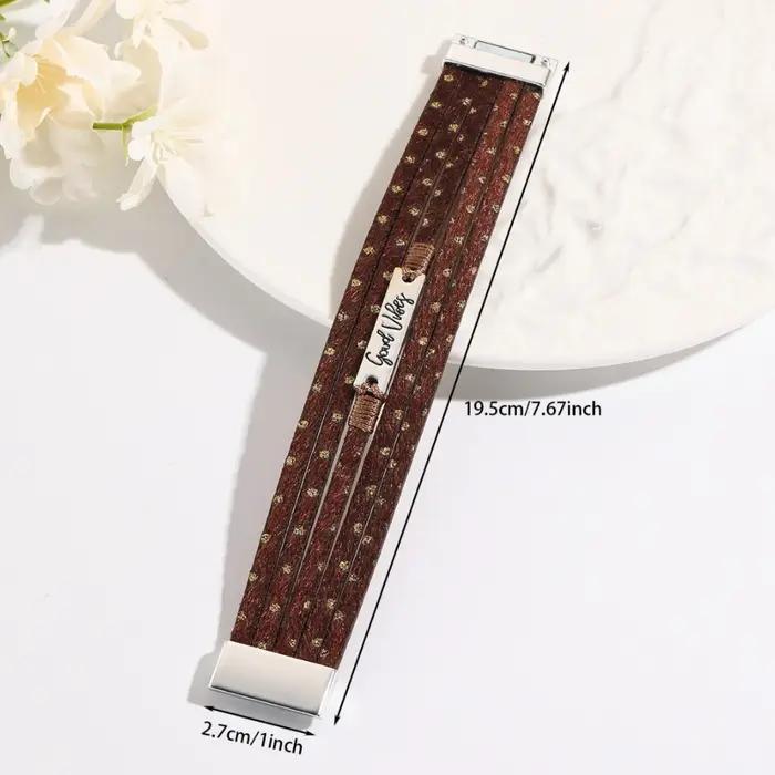 Fille Bracelets lettre cristaux fer multicouche large bord Bracelet en cuir bohème femmes mode lumière luxe charme bijoux