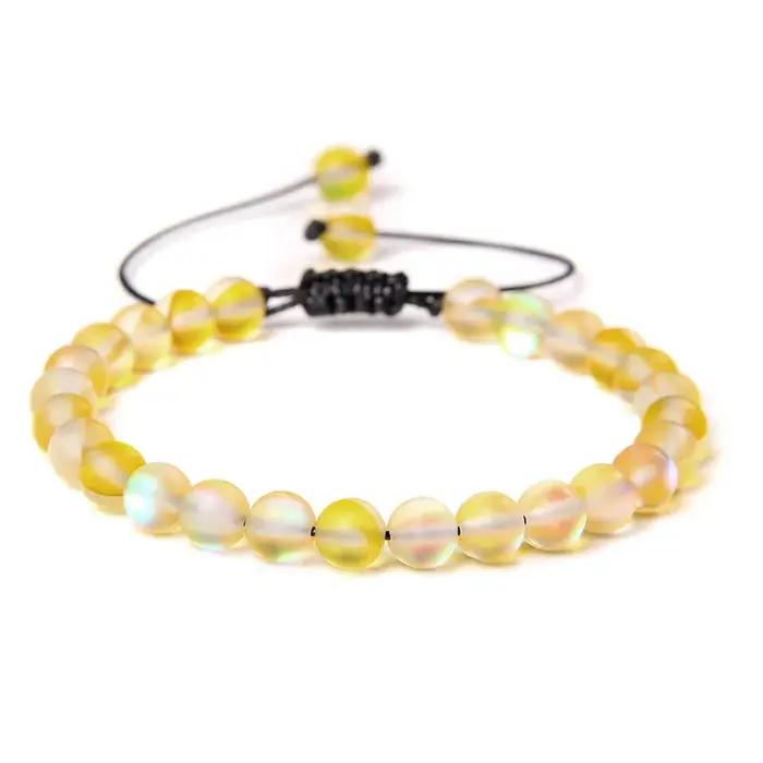 Bracelet en pierre de lune mate multicolore 6mm tressé en cristal autrichien pour femmes et hommes occasions spéciales trackers d'humeur subtils