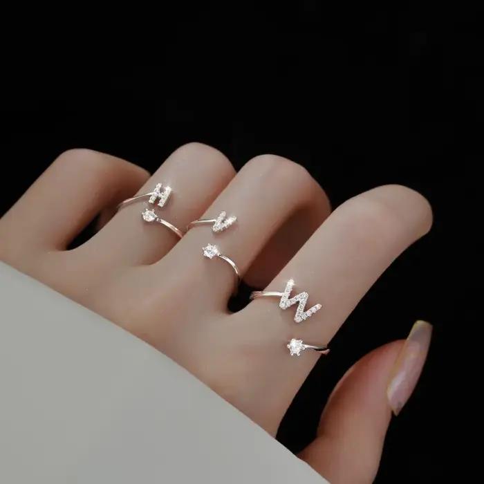 Bague en argent Sterling 925 personnalisable avec 26 lettres diamant scintillant zircon pour occasions spéciales femmes anniversaires mariage