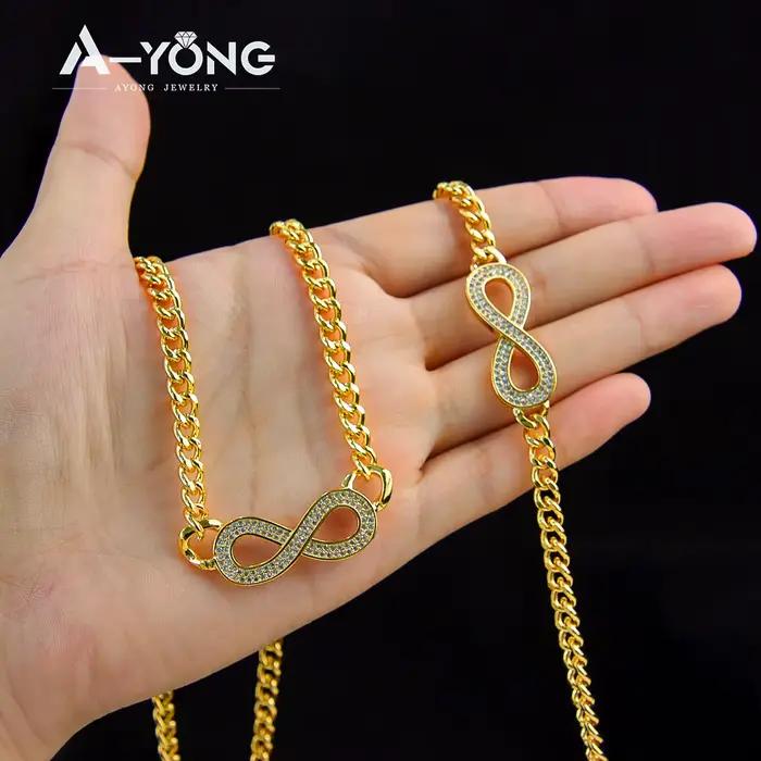 Ensemble de bijoux en zircone plaqué or 24 carats pour femmes arabes collier pendentif infini bracelet occasions spéciales engagement fête