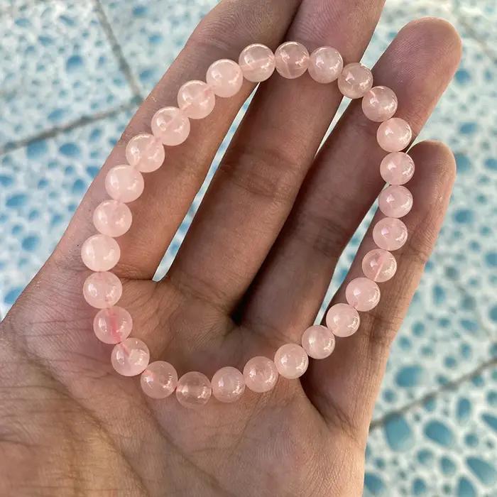 Bracelet en pierre naturelle de quartz rose 7/8/10/12/15 mm pour femmes et hommes, bijoux de yoga en