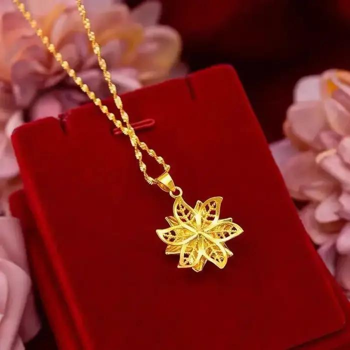 Collier pendentif en or jaune pur 18 carats pour femmes