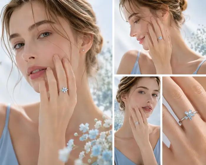 Bague florale en topaze bleu ciel ITSMOS élégante et apaisante pour femmes pour occasions spéciales et cadeaux d'anniversaire
