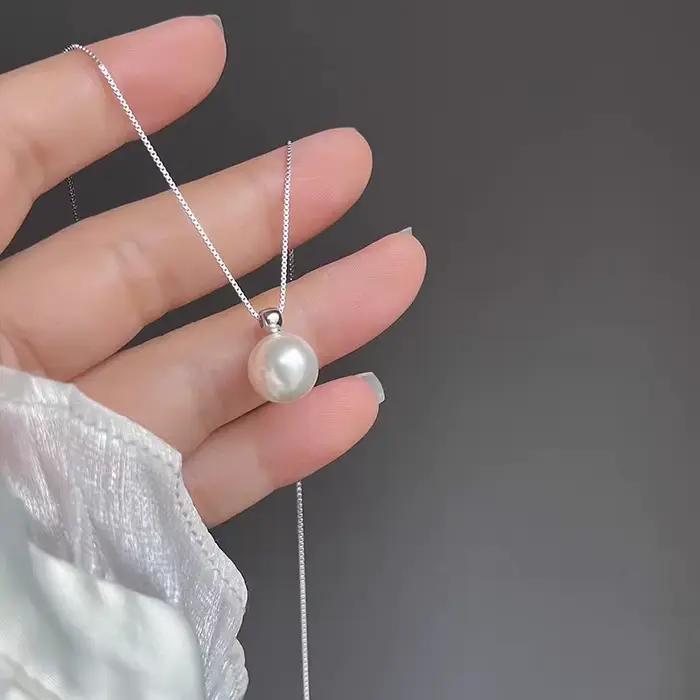 Collier de perles en argent Sterling 925, 8mm, chaîne de clavicule élégante, pendentif de perles haut de gamme, accessoire exquis, bijoux