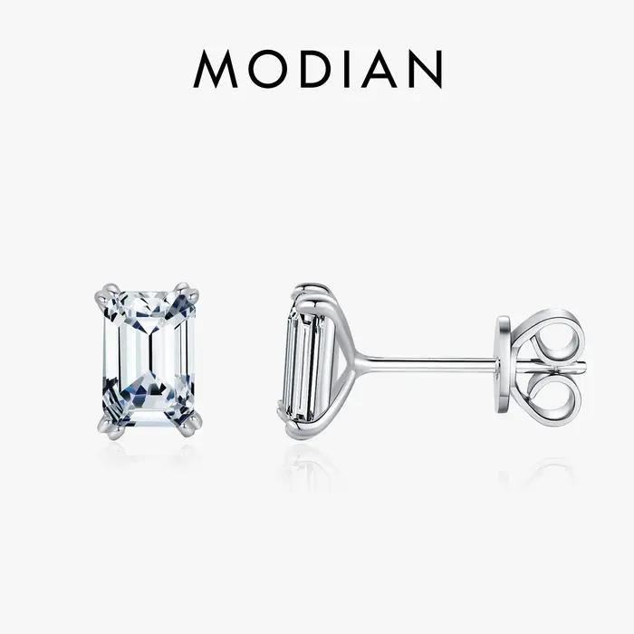 MODIAN 925 boucles d'oreilles en argent Sterling Simple taille émeraude CZ boucles d'oreilles hypoal