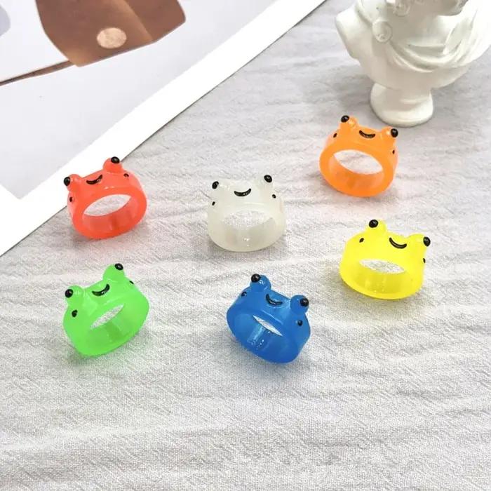 Bague grenouille Shoous en résine acrylique colorée pour femmes et filles