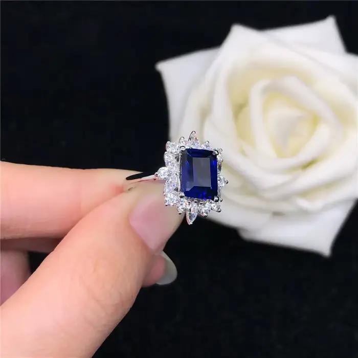 Bague de fiançailles en or blanc massif 18K saphir bleu 3 carats pour femmes alliance de mariage brillante cadeau d'engagement pour occasions spéciales