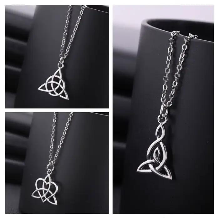 Skyrim-Collier pendentif géométrique noeud d'amour celtique pour femme, argent antique, triquetra, collier JONecklace, amulette, cadeau bijoux