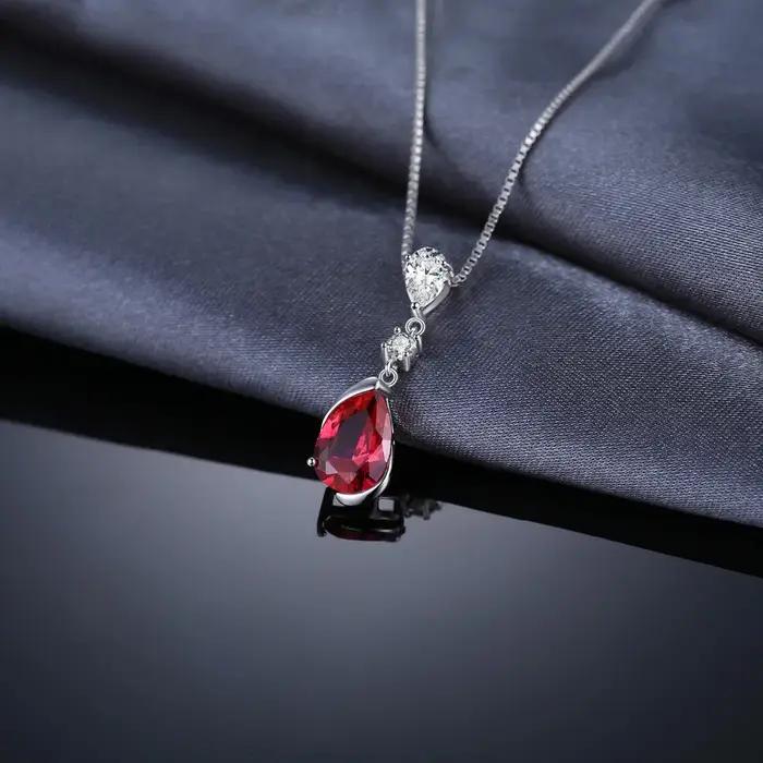 2.6ct poire créé rubis rouge 925 en argent Sterling pendentif collier pour femme mode pierres précieuses bijoux sans