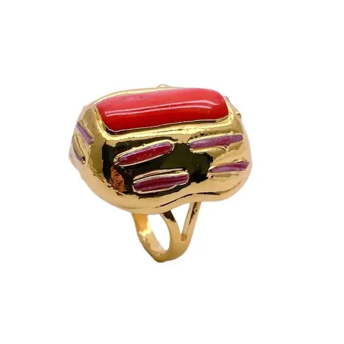 Bague en corail orange plaquée or réglable pour femmes occasions spéciales anniversaires et mariages
