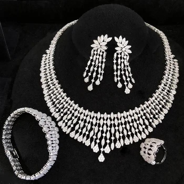 Ensemble de bijoux GODKI en oxyde de zirconium pour mariage et occasions spéciales femme bracelet bague collier boucles d'oreilles élégants