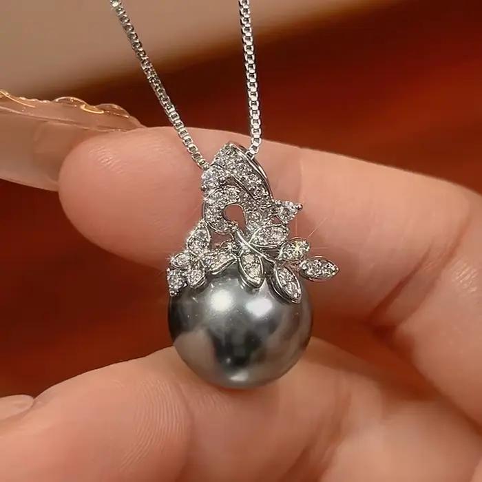 Bijoux élégants en perles grises, collier et boucles d'oreilles au Design de feuilles avec Zircon CZ scintillant, accessoires de mode pour femmes, usage quotidien de fête
