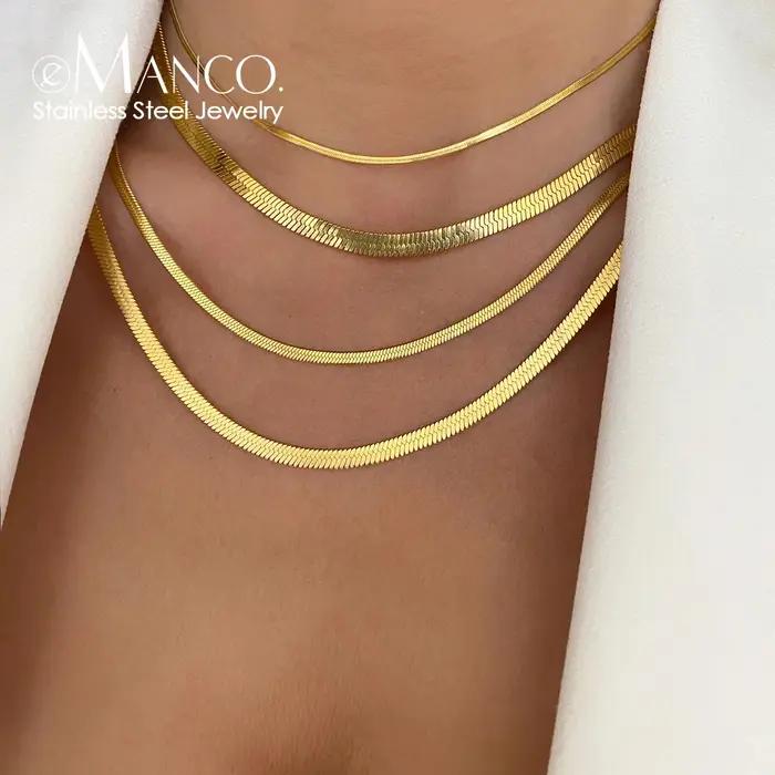 EManco – collier de Couple sans pendentif, chaîne serpent plate, longueur réglable, bijoux personnal
