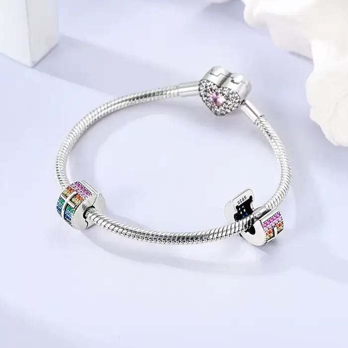 Fermoir en argent sterling 925 clip pavé CZ breloques perles de marguerite bouchon chaine de securite adaptable pour bracelet original clip de bijoux occasions speciales