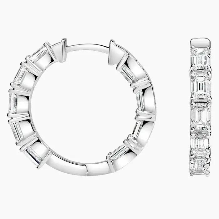 OXTAO Boucles d'oreilles créoles en moissanite brillante 3x2mm taille émeraude D VVS1 pour femme, bijoux de fête et de mariage, plaqué or 14K