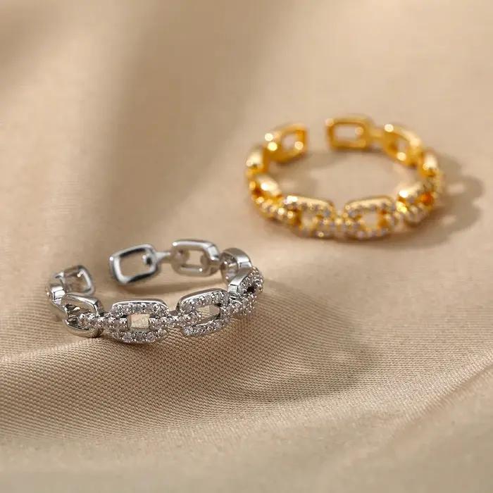 Bague de mariage en acier inoxydable plaqué or avec Zircon torsadé géométrique pour femmes styles élégants occasions spéciales