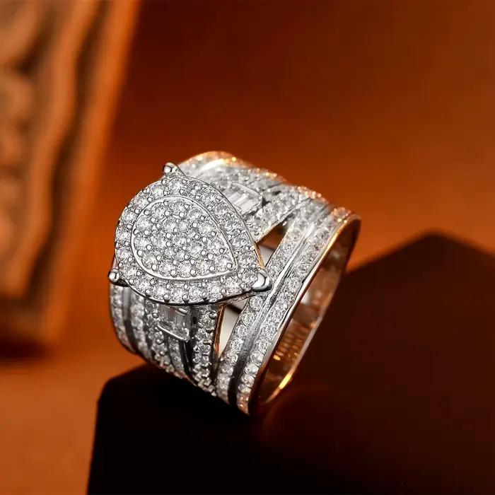 Bague de cocktail en zirconium sertie pour femmes engagement occasions spéciales elegant cadeau anniversaire