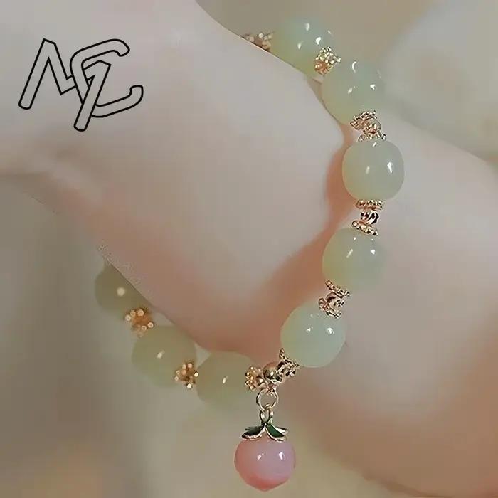 Bracelet en Agate de Jade naturelle plaqué or 18 carats