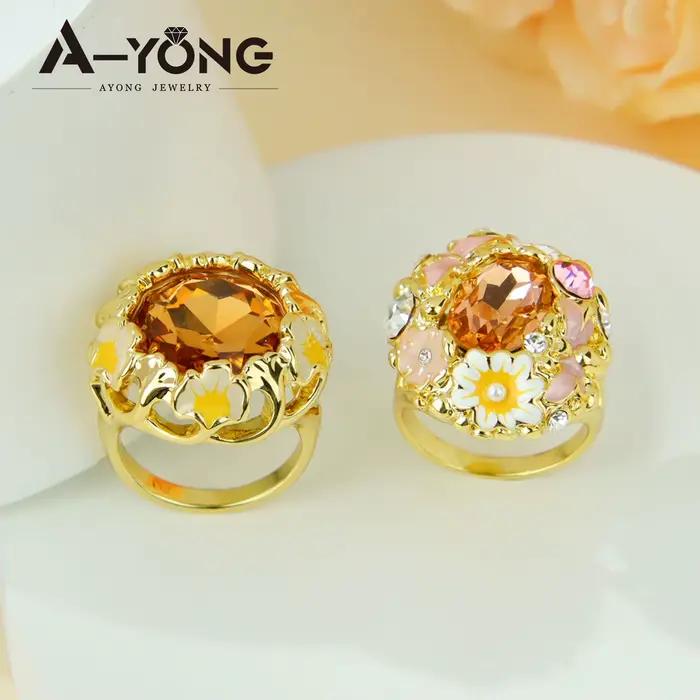 Bagues Chunky de Luxe Émaillées en Cristal, Bague Cocktail en Zirconia 14k Style Européen, Bijoux Originaux Vintage de Haute Qualité pour Femme