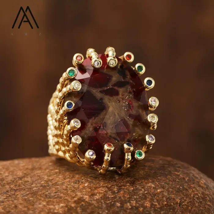 Bague de luxe vintage en pierres précieuses plaquée or 18 carats pour femme