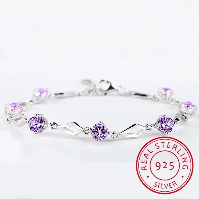Bracelet à breloques en argent sterling 925 avec zircone cubique et cristal pour femme