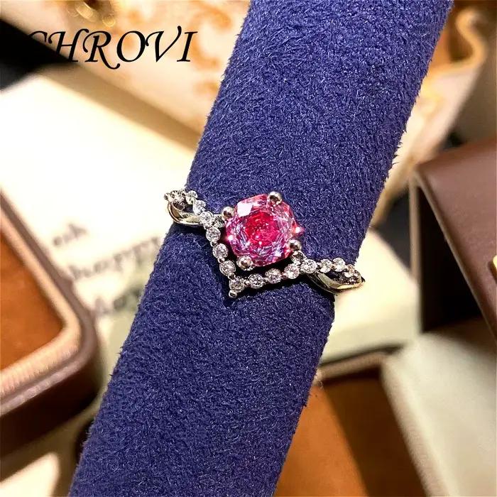 Bague Octogonale Millénaire en Argent Sterling 925 Luxe Léger, Rose Coloré, pour Femme, avec Diamants, Bagues de Mariage