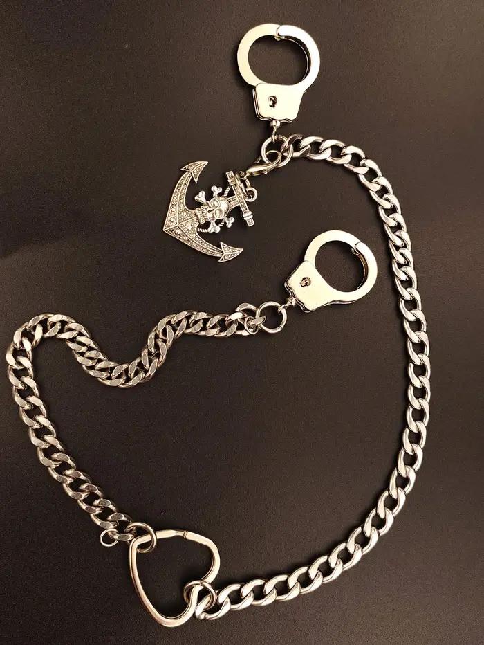 Hip hop gothique en acier inoxydable NK chaîne cubaine menottes crochet crâne de pirate ancre coeur anneau EDC tour de cou porte-clés collier cadeau